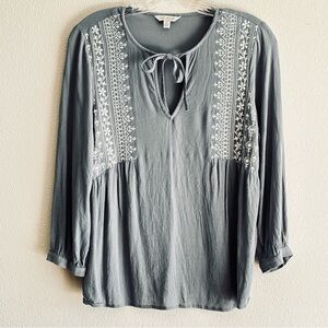 Lucky Brand Women's Charcoal Embroidered Blouse SZ S/P